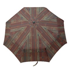 Rust Brown Grunge Plaid Folding Umbrellas by SpinnyChairDesigns