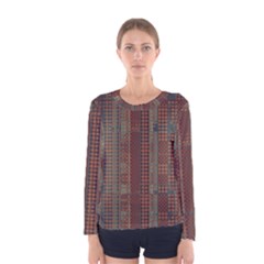 Rust Brown Grunge Plaid Women s Long Sleeve Tee