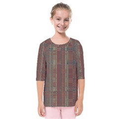 Rust Brown Grunge Plaid Kids  Quarter Sleeve Raglan Tee