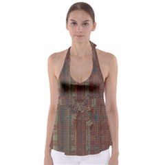 Rust Brown Grunge Plaid Babydoll Tankini Top by SpinnyChairDesigns