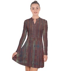 Rust Brown Grunge Plaid Long Sleeve Panel Dress by SpinnyChairDesigns