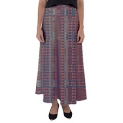 Rust Brown Grunge Plaid Flared Maxi Skirt