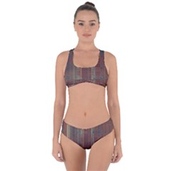 Rust Brown Grunge Plaid Criss Cross Bikini Set by SpinnyChairDesigns