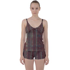 Rust Brown Grunge Plaid Tie Front Two Piece Tankini by SpinnyChairDesigns