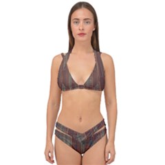 Rust Brown Grunge Plaid Double Strap Halter Bikini Set by SpinnyChairDesigns