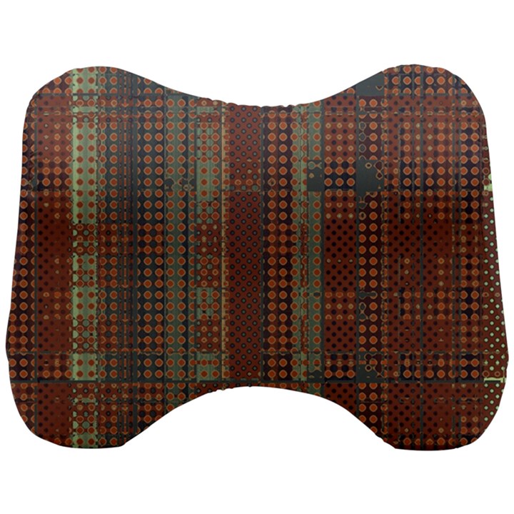 Rust Brown Grunge Plaid Head Support Cushion