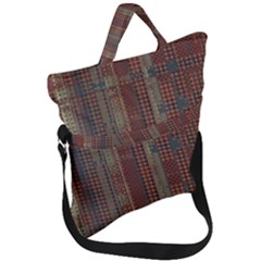 Rust Brown Grunge Plaid Fold Over Handle Tote Bag by SpinnyChairDesigns