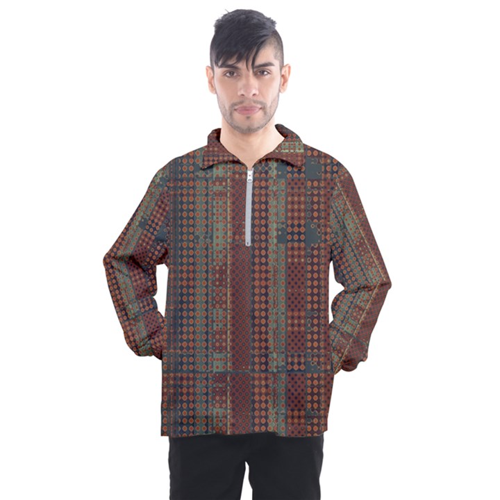 Rust Brown Grunge Plaid Men s Half Zip Pullover