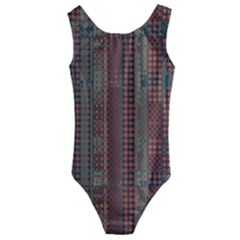 Rust Brown Grunge Plaid Kids  Cut-out Back One Piece Swimsuit by SpinnyChairDesigns