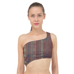 Rust Brown Grunge Plaid Spliced Up Bikini Top  by SpinnyChairDesigns