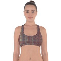 Rust Brown Grunge Plaid Cross Back Hipster Bikini Top  by SpinnyChairDesigns