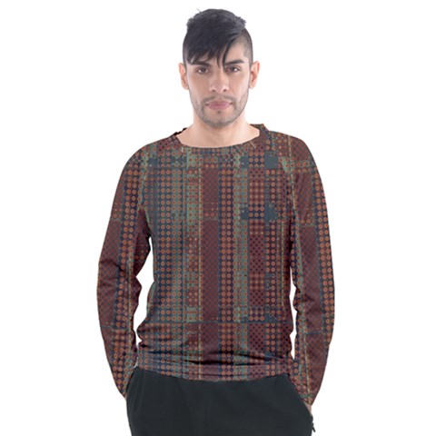 Rust Brown Grunge Plaid Men s Long Sleeve Raglan Tee by SpinnyChairDesigns