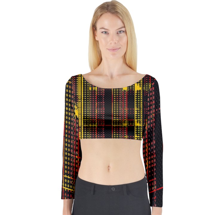 Red Yellow Black Punk Plaid Long Sleeve Crop Top