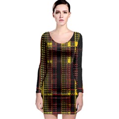 Red Yellow Black Punk Plaid Long Sleeve Bodycon Dress by SpinnyChairDesigns