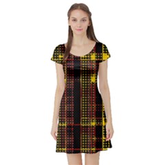 Red Yellow Black Punk Plaid Short Sleeve Skater Dress by SpinnyChairDesigns