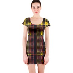 Red Yellow Black Punk Plaid Short Sleeve Bodycon Dress by SpinnyChairDesigns