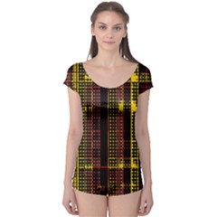 Red Yellow Black Punk Plaid Boyleg Leotard  by SpinnyChairDesigns