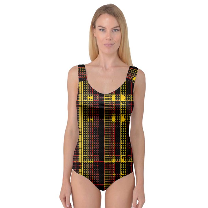 Red Yellow Black Punk Plaid Princess Tank Leotard 