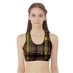 Red Yellow Black Punk Plaid Sports Bra With Border by SpinnyChairDesigns