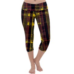 Red Yellow Black Punk Plaid Capri Yoga Leggings by SpinnyChairDesigns