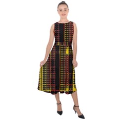 Red Yellow Black Punk Plaid Midi Tie-back Chiffon Dress by SpinnyChairDesigns