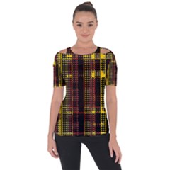 Red Yellow Black Punk Plaid Shoulder Cut Out Short Sleeve Top by SpinnyChairDesigns