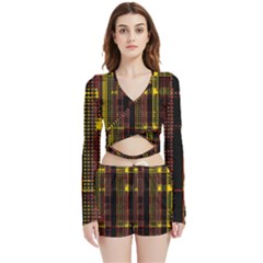 Red Yellow Black Punk Plaid Velvet Wrap Crop Top