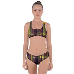 Red Yellow Black Punk Plaid Criss Cross Bikini Set by SpinnyChairDesigns