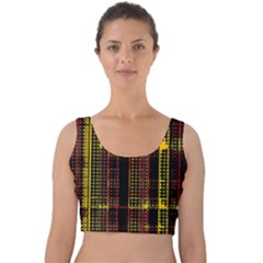 Red Yellow Black Punk Plaid Velvet Crop Top by SpinnyChairDesigns