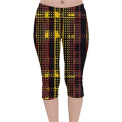 Red Yellow Black Punk Plaid Velvet Capri Leggings  by SpinnyChairDesigns