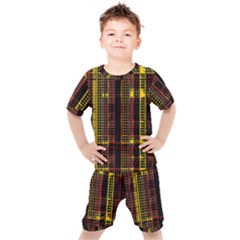 Red Yellow Black Punk Plaid Kids  Tee And Shorts Set by SpinnyChairDesigns