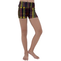 Red Yellow Black Punk Plaid Kids  Lightweight Velour Yoga Shorts by SpinnyChairDesigns