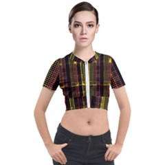 Red Yellow Black Punk Plaid Short Sleeve Cropped Jacket by SpinnyChairDesigns