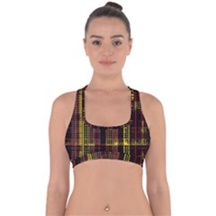 Red Yellow Black Punk Plaid Cross Back Hipster Bikini Top  by SpinnyChairDesigns