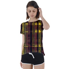 Red Yellow Black Punk Plaid Short Sleeve Foldover Tee by SpinnyChairDesigns