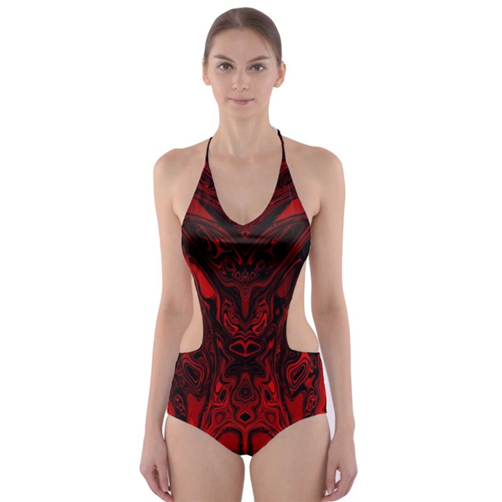 Black Magic Gothic Swirl Cut-Out One Piece Swimsuit