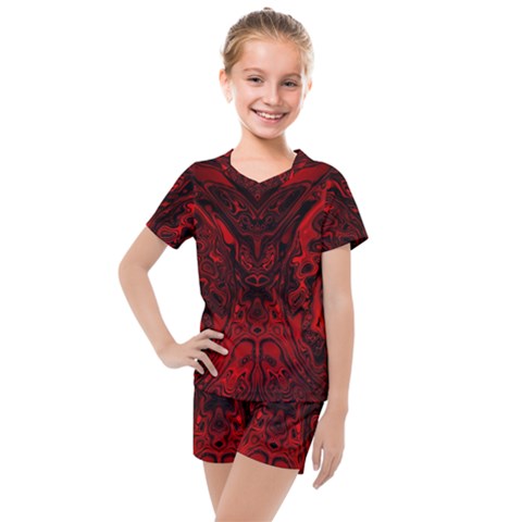 Black Magic Gothic Swirl Kids  Mesh Tee And Shorts Set by SpinnyChairDesigns