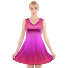 Fuchsia Ombre Color  V-neck Sleeveless Dress by SpinnyChairDesigns