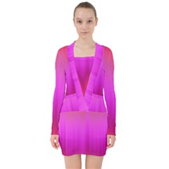 Fuchsia Ombre Color  V-neck Bodycon Long Sleeve Dress by SpinnyChairDesigns