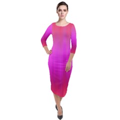 Fuchsia Ombre Color  Quarter Sleeve Midi Velour Bodycon Dress by SpinnyChairDesigns