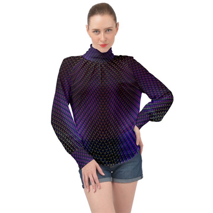 Alien Skin Glow High Neck Long Sleeve Chiffon Top