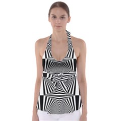 Black And White Stripes Babydoll Tankini Top