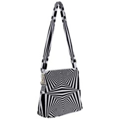 Black And White Stripes Zipper Messenger Bag by SpinnyChairDesigns