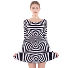 Black And White Stripes Long Sleeve Velvet Skater Dress