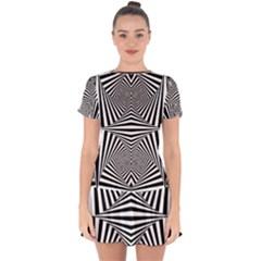 Black And White Stripes Drop Hem Mini Chiffon Dress by SpinnyChairDesigns