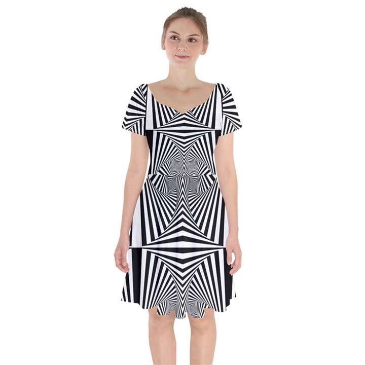 Black and White Stripes Short Sleeve Bardot Dress