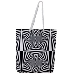 Black And White Stripes Full Print Rope Handle Tote (large) by SpinnyChairDesigns