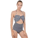 Black and White Stripes Scallop Top Cut Out Swimsuit View1