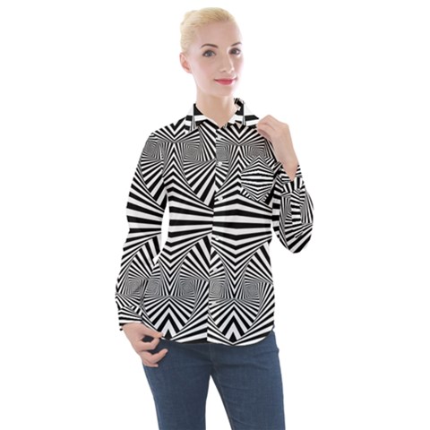 Black And White Stripes Women s Long Sleeve Pocket Shirt by SpinnyChairDesigns