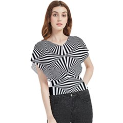 Black And White Stripes Butterfly Chiffon Blouse